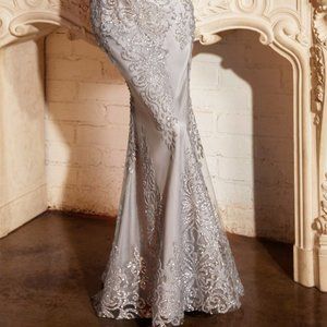 NEW silver FORMAL PARTY WEDDING EVENING FITTED EMBELLISHED SHEATH GOWN Cd814